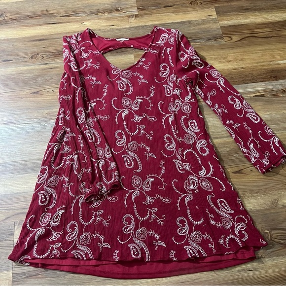 Soprano A-line dress, lined, embroidered, size XL, dark red with white,pre-owned - Picture 1 of 10